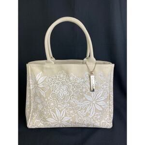 OSCAR DE LA RENTA Bag Ivory Floral Lace Canvas Tote Handbag Large